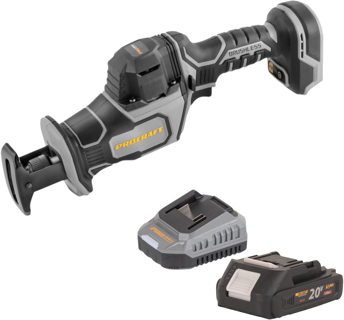 Procraft Industrial RS20Abb Recipro zaag 20 V borstelloos + 1x accu 2,0 Ah + oplader