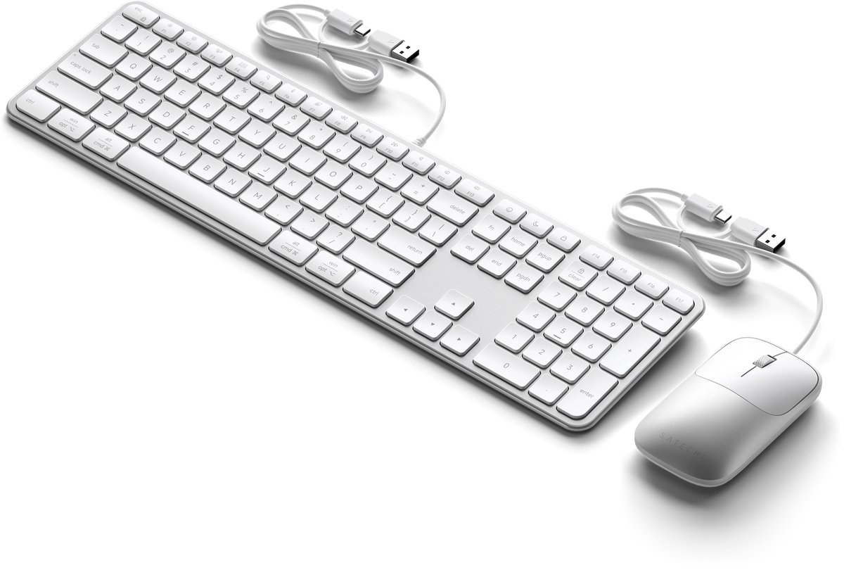 Satechi Slim CLX3 Bekabeld Mouse & Toetsenbord Combo – Compact & Gestroomlijnd Ontwerp – Duurzame & Lichtgewicht Constructie – USB-C met Bevestigde USB-A Adapter - Grijs