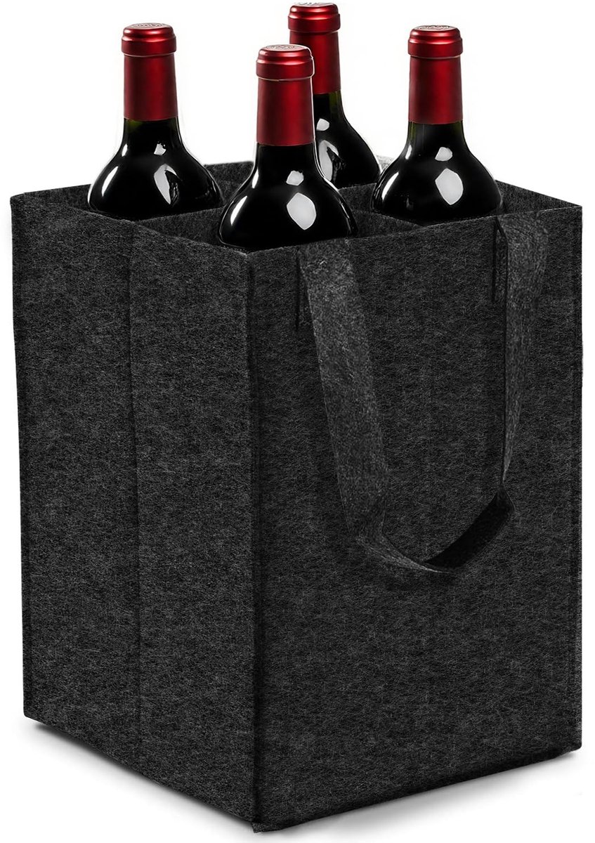 Allecto - Draagtas voor 4 flessen - Duurzaam en stevig - Perfect voor wijn en bier - Donkergrijs - Ideaal voor picknick - Geschikt voor het vervoer...