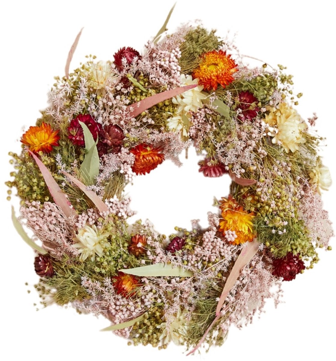 Wildflowers by Floriëtte wreath - Multi - Roze/ oranje - 25 cm - Droogbloemen - Krans