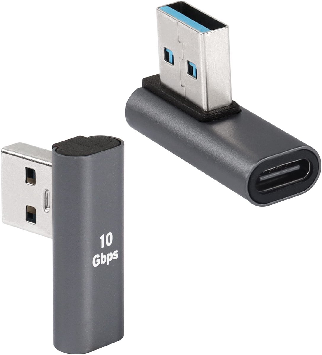 QIANRENON 90° USB 3.1 naar USB-C Adapter - 10 Gbps Dataoverdracht - 2-Pack