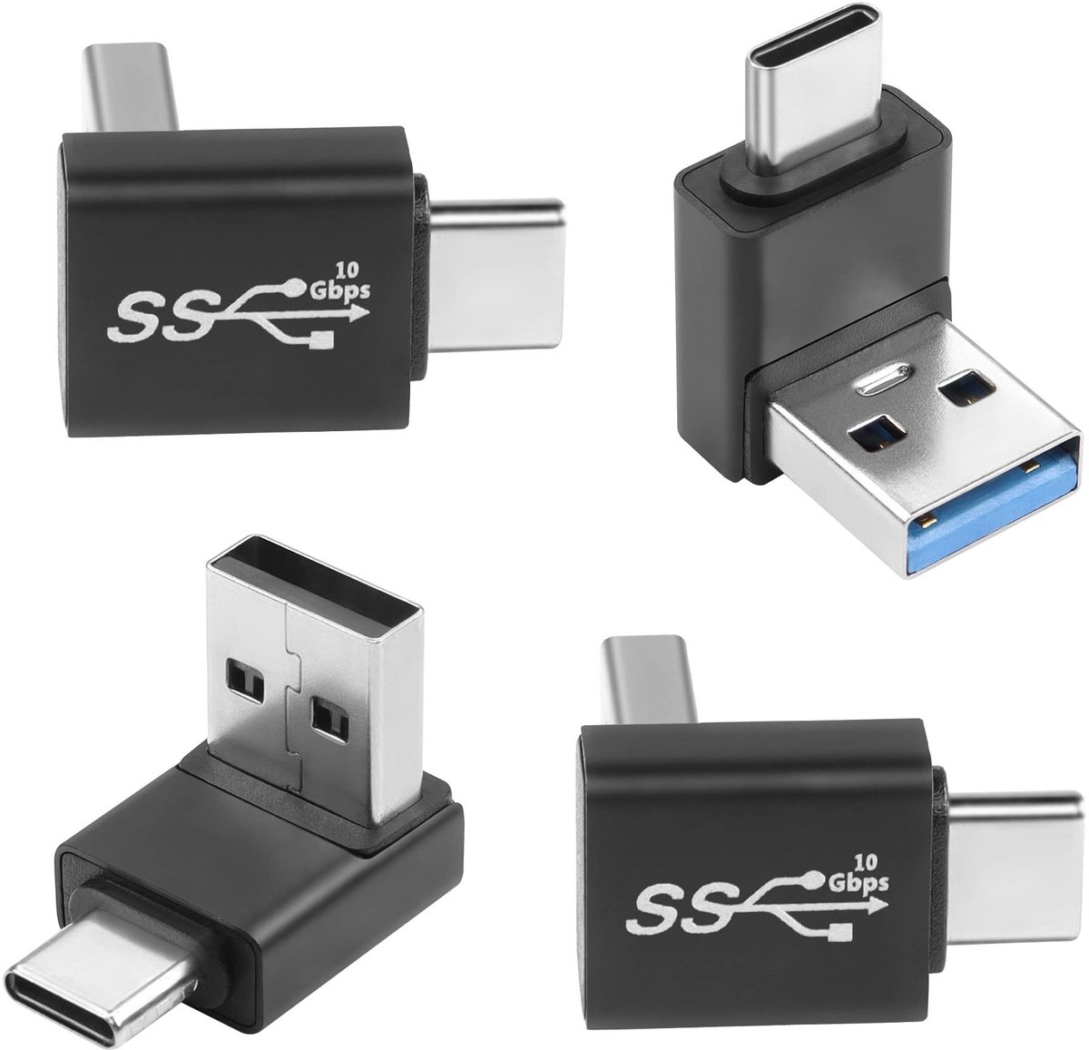 QIANRENON 90° USB 3.1 naar USB-C Adapter - 4 Pack - 10Gbps Gegevensoverdracht