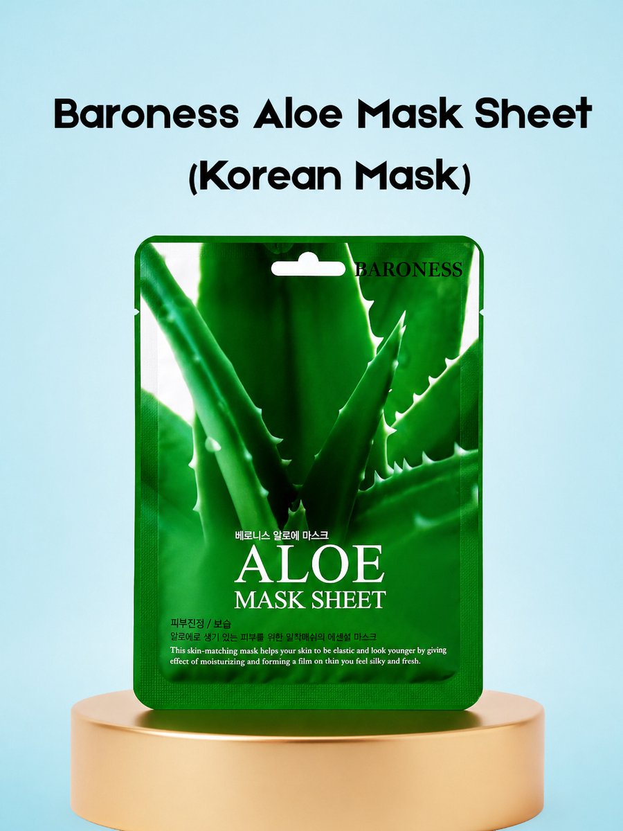 Baroness Aloe Mask Sheet – Korean Sheet Mask – 2 stuks - Kalmerend & Hydrateren Aloë Vera Masker – Verzacht Gevoelige Huid, verminderd Roodheid & Hydrateert Intensief – Voor een Frisse, Soepele & Gezonde Glow
