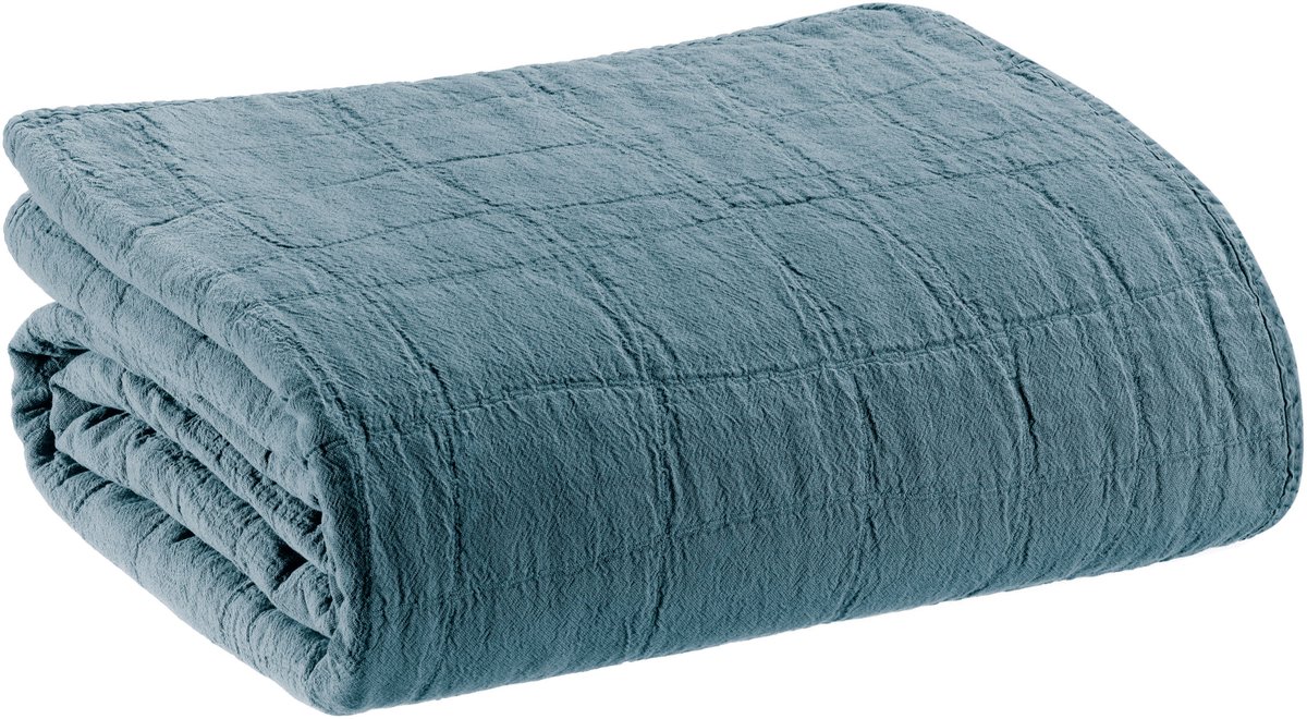 Vivaraise Decoratieve plaid Vivaraise Titou - Gerecycled katoen (50%) - Kleur staal - 140 x 200 cm Blauw