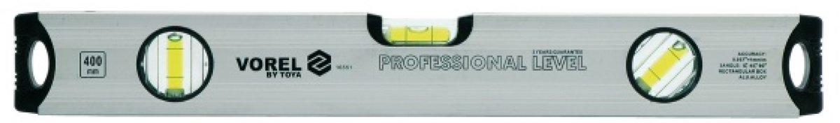 Vorel 16551 - Aluminium Waterpas Profi - 40 cm - 3 Libellen (Horizontaal, Verticaal, 45 Graden)