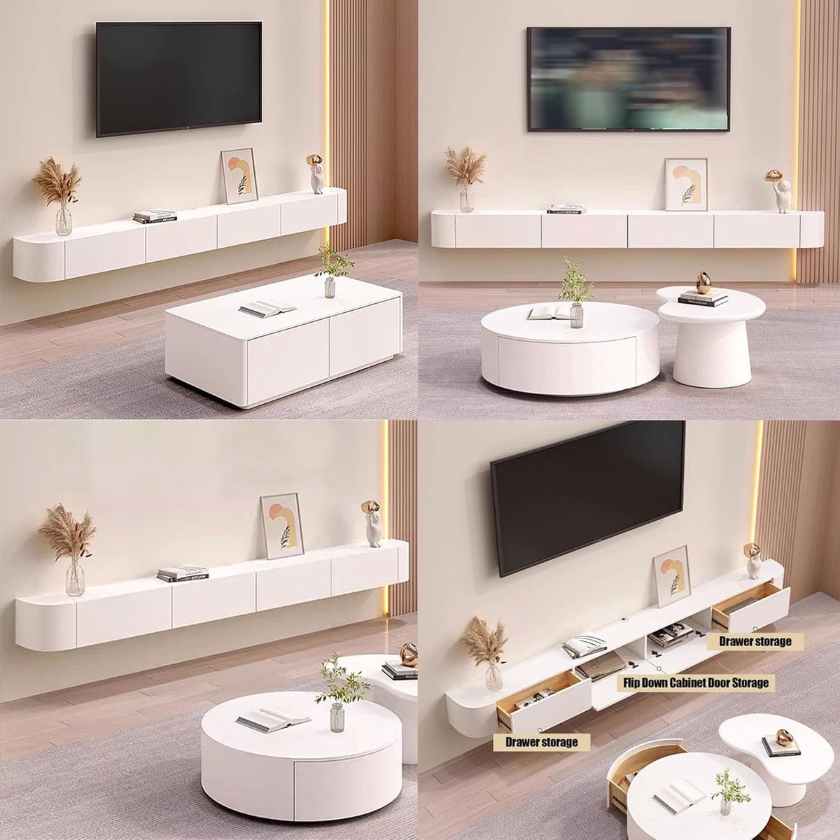Aurora Luxe Zwevend TV Meubel 120 cm met Opbergruimte – Moderne Houten Wand TV Kast in Wit met 3/4 Vakken, Ruimtebesparend Design