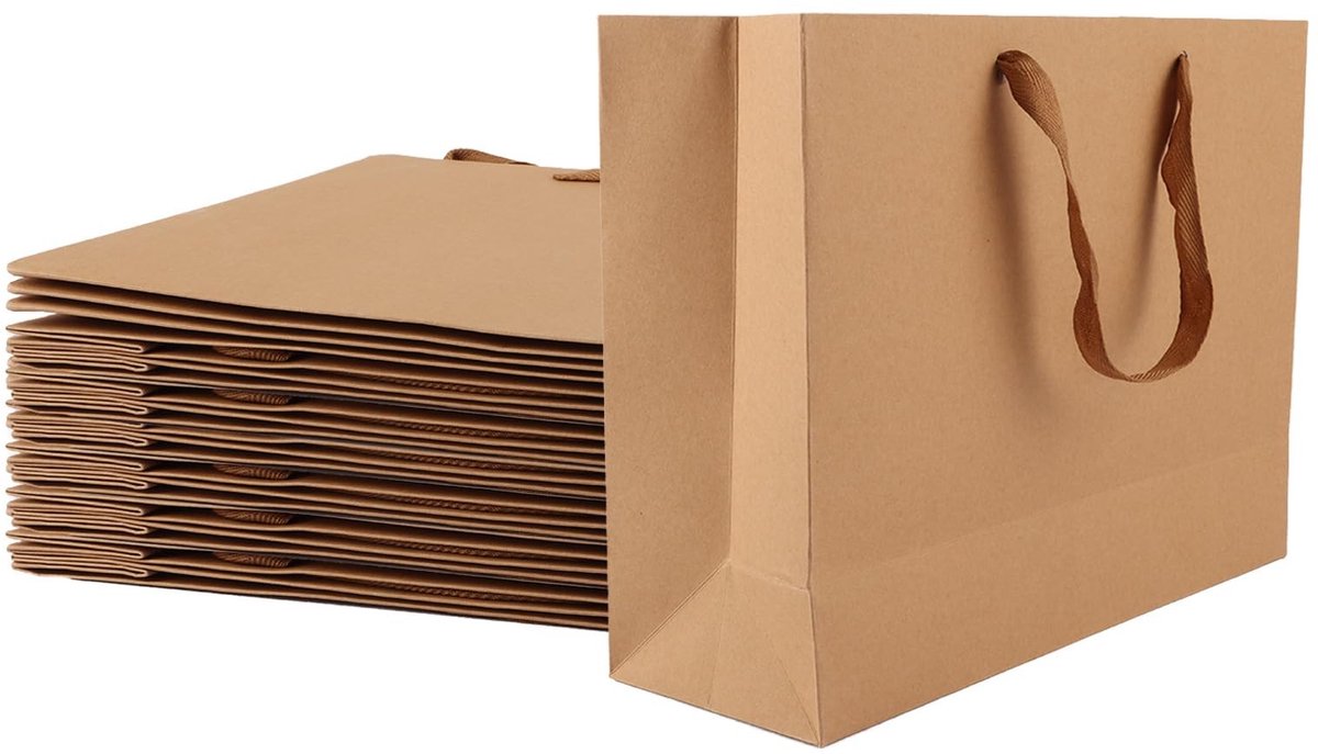 Allecto - Cadeautasjes - Papieren Draagtassen - Duurzaam en Herbruikbaar - Bruin - Cadeauzakje - Voor Feesten en Bruiloften - 24 Stuks