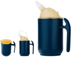 Speciale waterbeker met tuit voor ouderen - Strobeker voor vloeibare voeding - Lekvrije drinkbeker om te liggen - Wordt geleverd met 2 deksels en rietje - 1 stuk (blauw)
