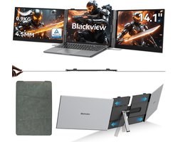 Blackview DCM6 14" Dubbele Draagbare Monitor – Extra Laptopscherm 13-17.3" – Uitbreidingsscherm – Dual Screen – IPS Full HD – Plug & Play – 3x USB-C – Inclusief Kabels & Beschermhoes – Grijs
