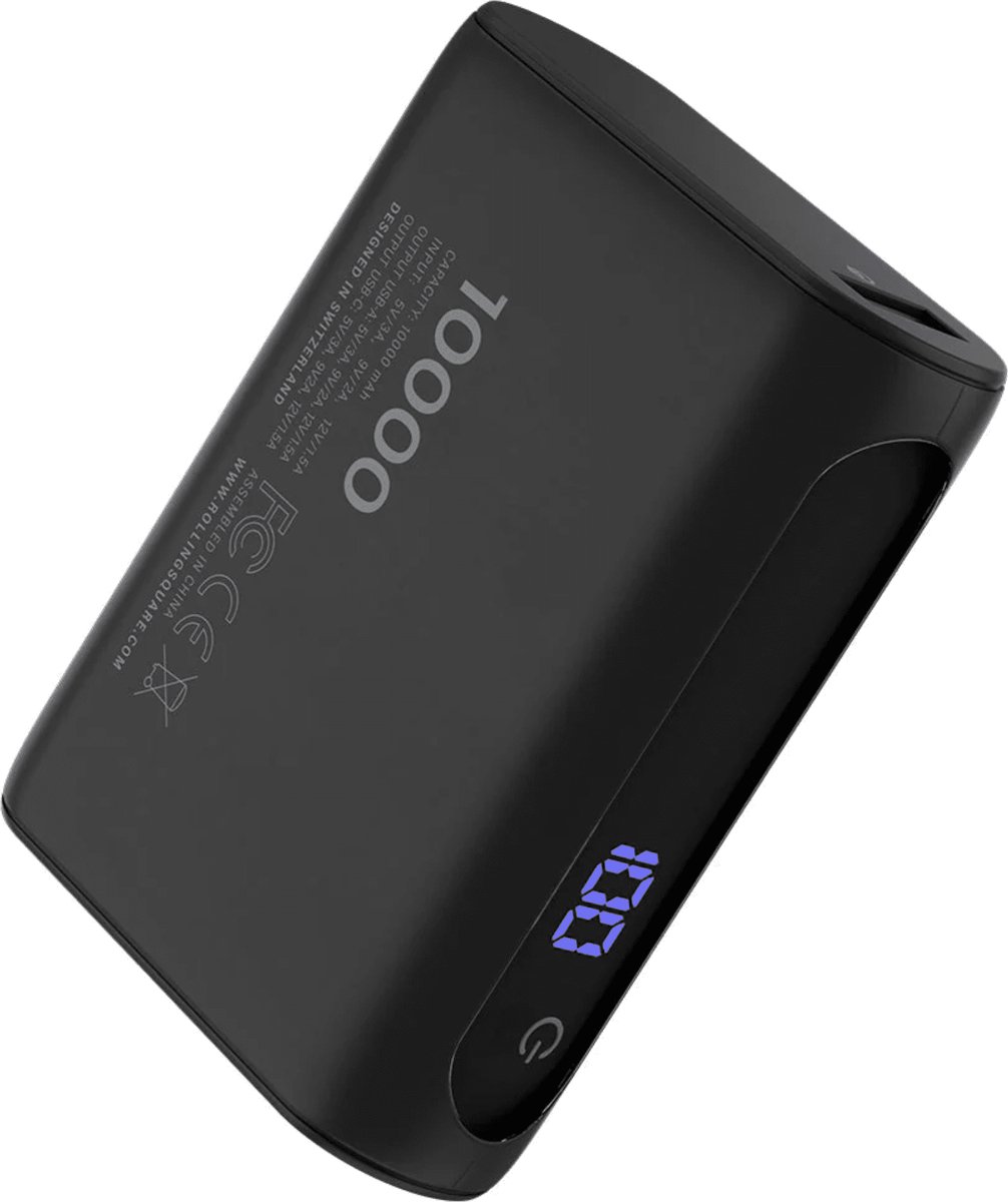 Rolling Square Powerbank Draagbaar 10000mAh - USB-C & USB-A - 20W Snellader voor Telefoon & Laptop - Zwart