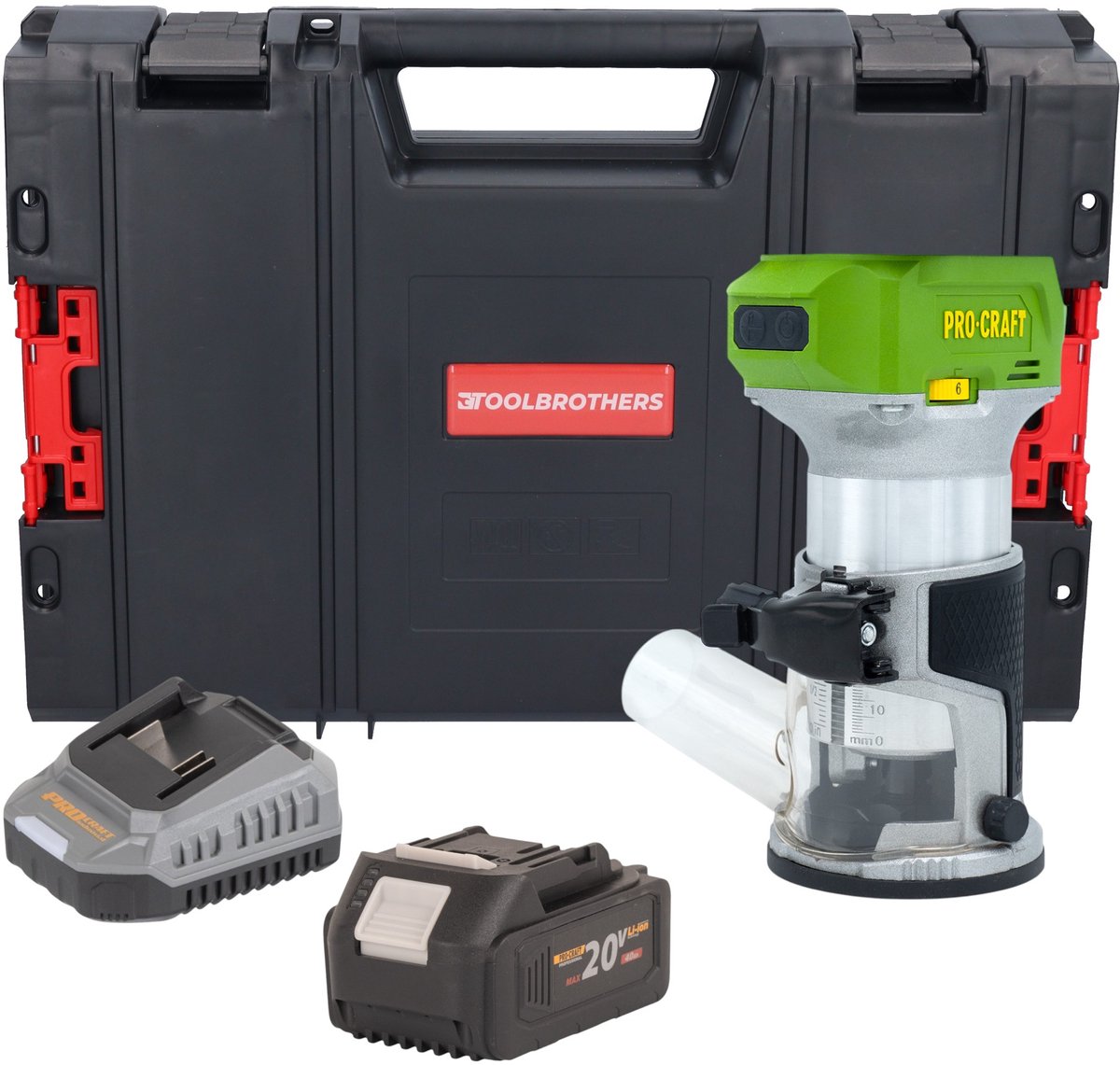 Procraft POB24bb accu multifunctionele frees 20 V 6 / 8 mm borstelloos + 1x accu 4,0 Ah + oplader + RHINO gereedschapskoffer