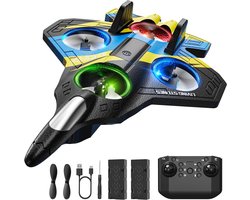 DEERC Radiografisch bestuurbare vliegtuigen, RC Vliegtuigen met verlichting, RC Straaljager voor kinderen en volwassenen, 360° flip, stuntrol, Drones voor kinderen vanaf 14 jaar, Vliegtuigspeelgoed cadeau voor jongens (Geel)
