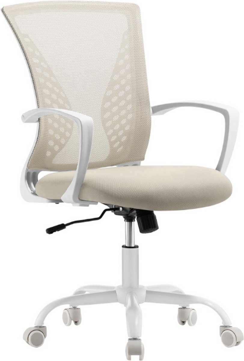 SONGMICS Bureaustoel, Bureaustoel met mesh bekleding, In hoogte verstelbare computerstoel, Draaistoel, Kantelfunctie, Ademend, Kantoor, Studie, Draagvermogen tot 120 kg, Cappuccino Beige