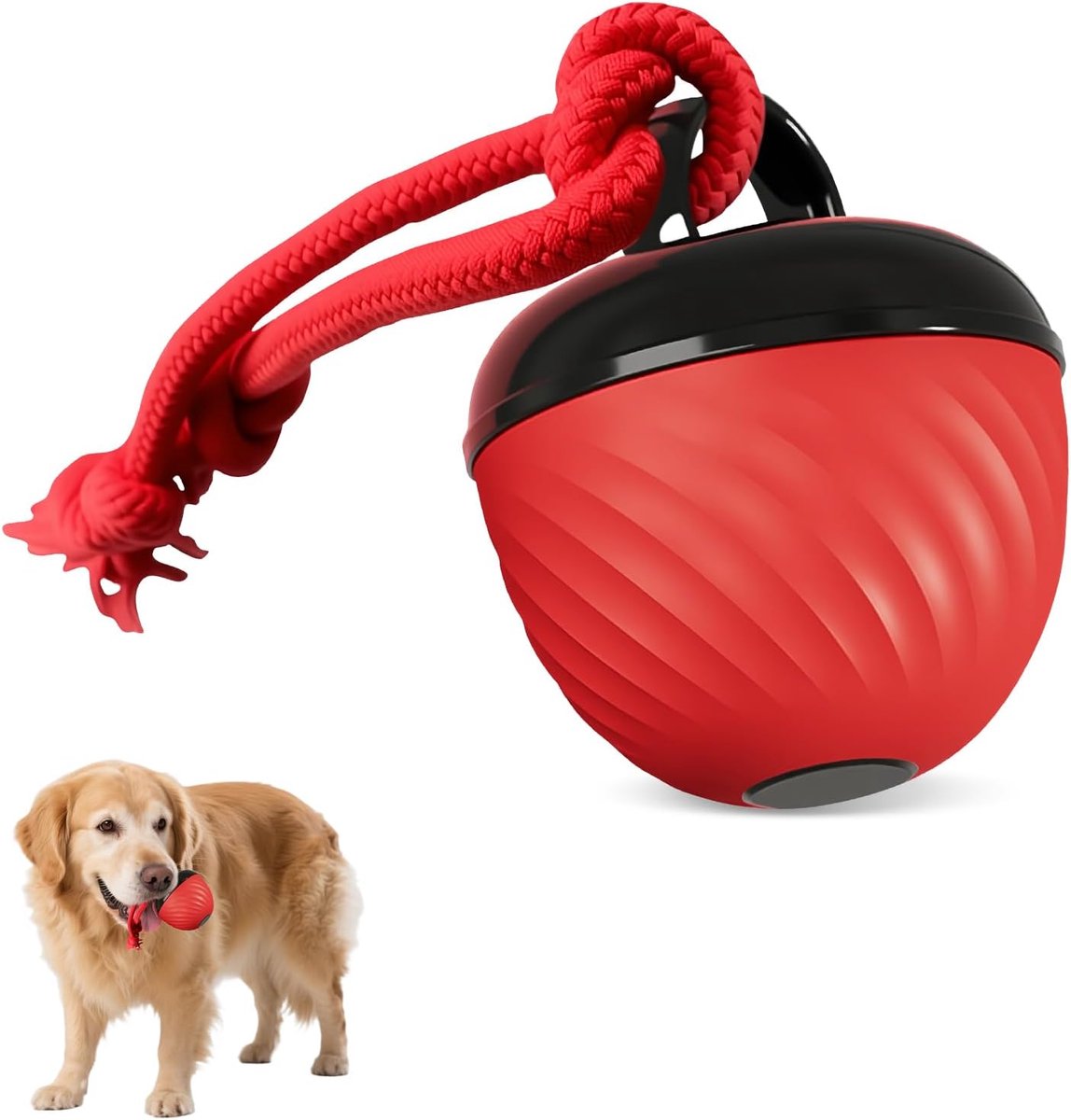 Interactief honden speelgoed – Hondenspeelgoed – Slimme speelbal – Interactieve rollende ledbal -Hondenbal met touw – Rolt willekeurig – USB oplaadbaar – Interactief hondenspeelgoed voor kleine tot middelgrote honden – Rood