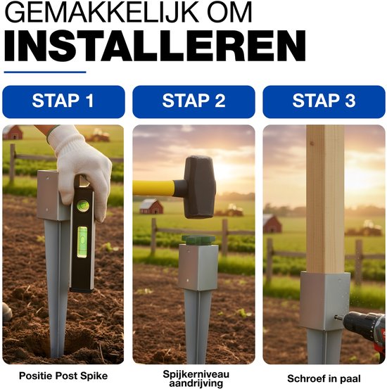 GEZU IMPEX Paalhouder met punt Inslaghuls Thermisch verzinkt Set van 4 71 x 71 x 750 mm inslagbodemhuls paalpunten paalpunthouder
