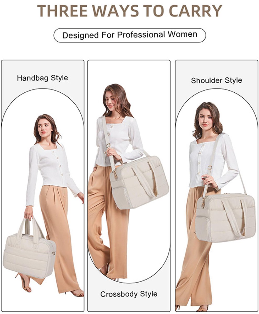 lunchtas dames voor werk – Lunchtas – koeltas - Laptoptas – Met geïsoleerd lunchvak – Maaltijdorganizer – Ruime Tote Bag – Functionele Handtas – 17,3 inch – Beige — cadeau in Cadeau-ideeën - foto 3