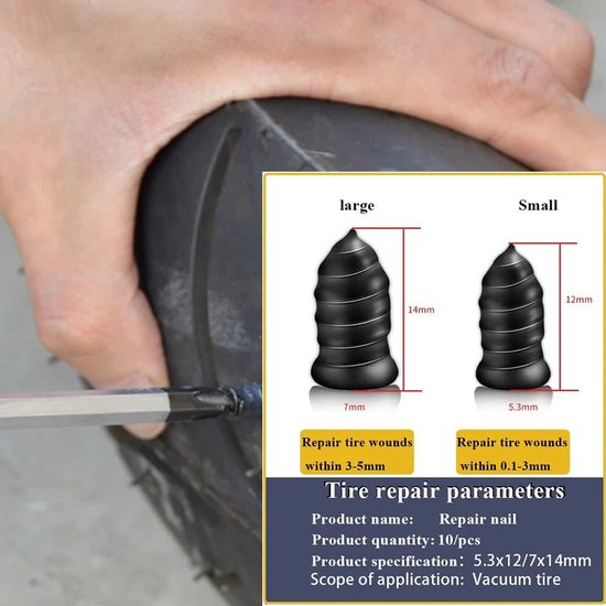 Bandenreparatie Spijkers - Reparatieset Banden - Lekkende Banden Dichten - Zonder Band Demontage - 2 Maten 20 Stuks - Zwart van Merkloos — afbeelding 5