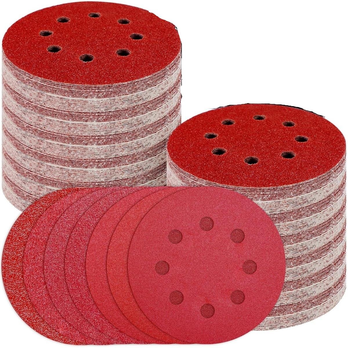 GELLDG 140 Stuks Schuurwielensets - Excenterschleifscheiben - 125mm P40/60/80/120/180/240/400 - Geschikt voor 8-gats ronde excenterschuurmachines en orbitale schuurmachines - Aluminiumoxide Schuurpapier Set