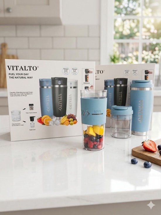 VITALTO V1 SERIES - Draagbare Blender - Portable Blender - BPA vrij - Smoothie maker - Vaatwasserbestendig - 700ML-USB-C Oplaadbaar - Blauw van Merkloos — afbeelding 4