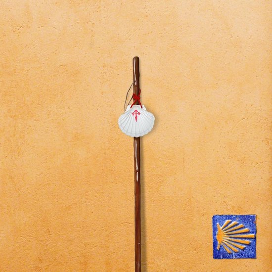 Pelgrims Schelp - Santiago Kruis Jacobeo - Camino de Santiago - Handbedrukt Kruis - 10 x 11 cm - Rood — afbeelding 2