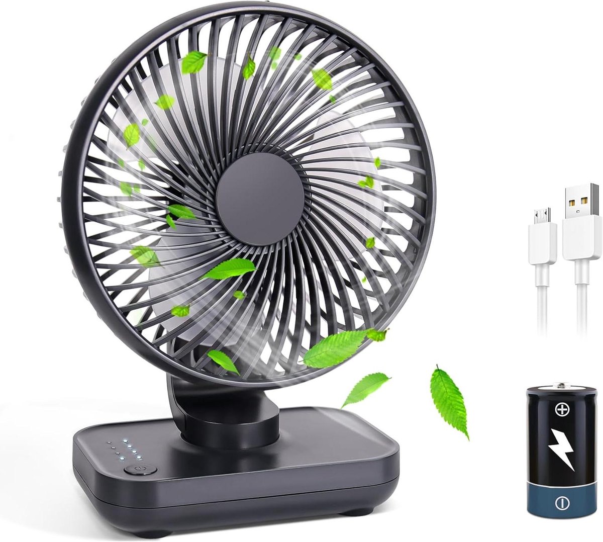 Draagbare Tafelventilator - USB Ventilator Bureau - Persoonlijke Koeling - Dubbele Verstelbare Hoek - 3600mAh - Blauw