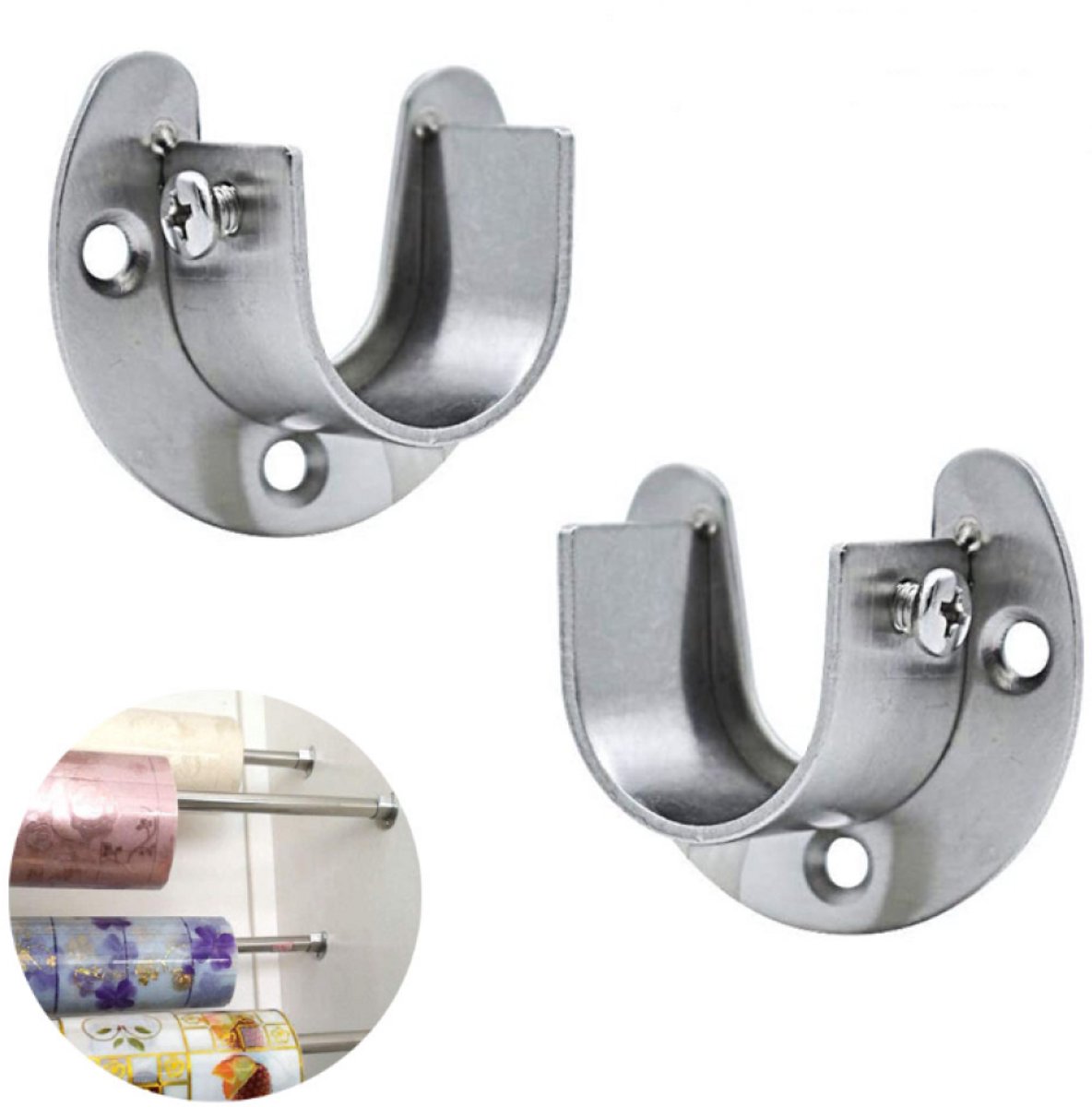 QTTVBTNA - Set van 2 Kaststang Houders - Kledingroeden - Kaststang Houders - RVS - met Schroeven - Geschikt voor Garderobestang en Gordijnstang - Zilver