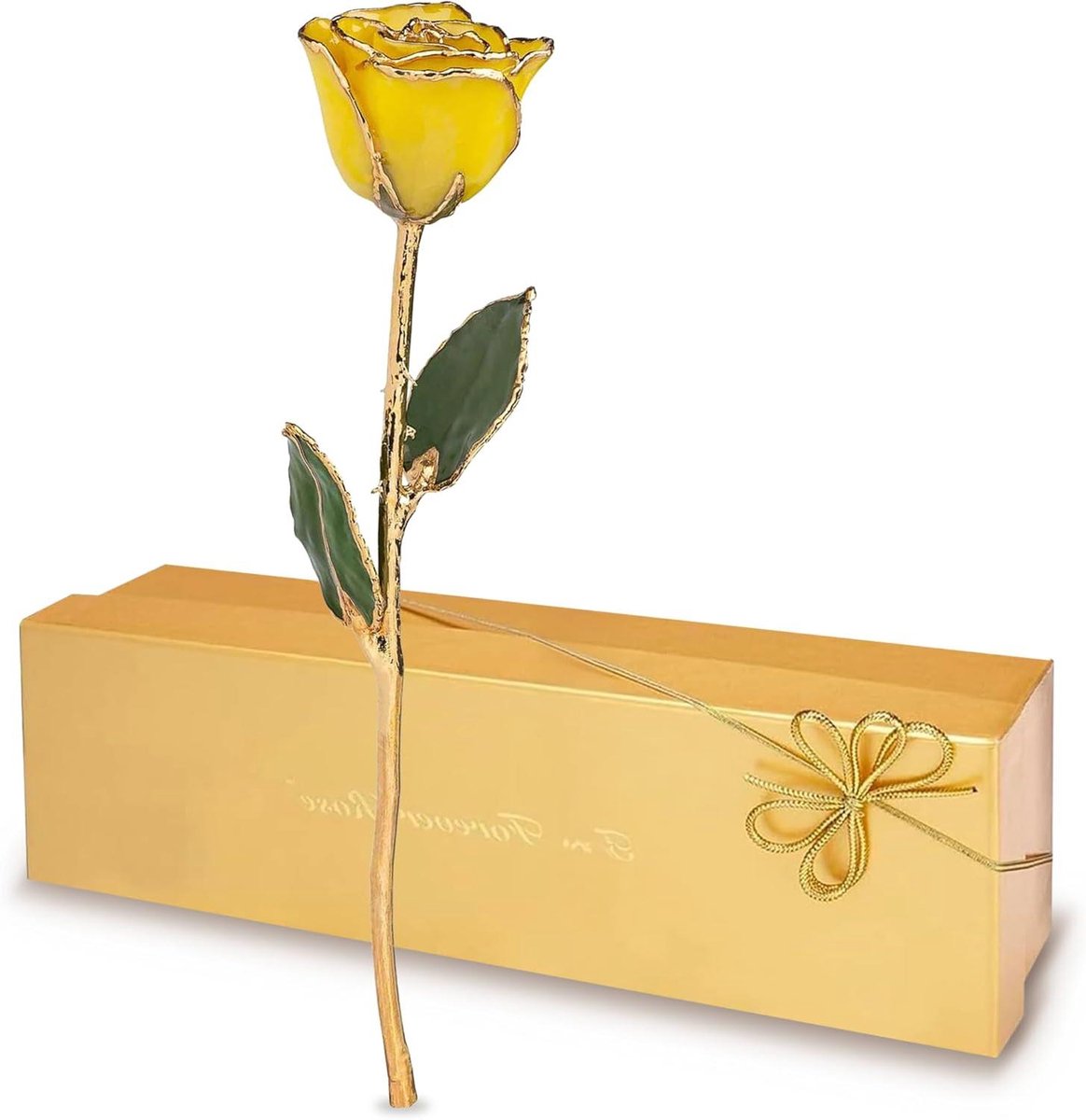 Eeuwige Roos - Gouden Roos - Cadeau Geven - Echte Roos Behandeld - 30 cm - Geel