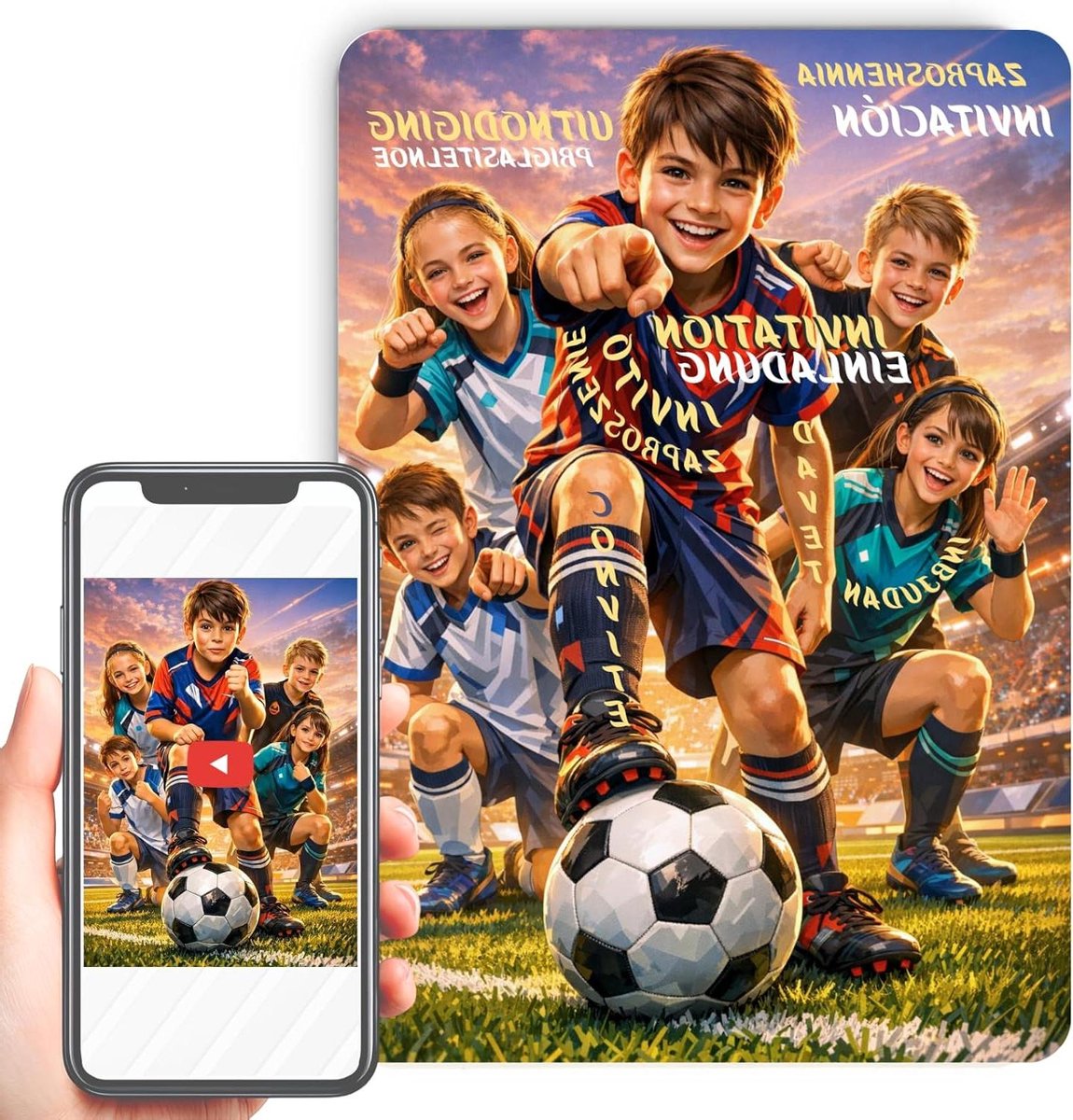 Voetbal Uitnodigingskaarten - Soccer Party Kaarten - Kinderfeestjes organiseren - Met AR-animatie - 12 stuks A6 - Voetbal