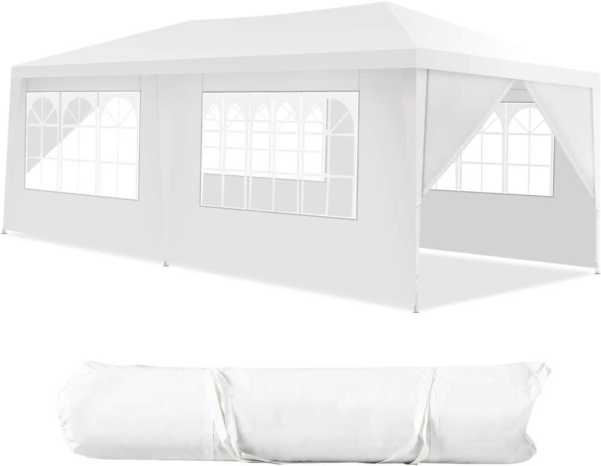 Tuinpaviljoen Partytent - Feesttent Evenemententent - Buitenfeesten Organiseren - 4 Afneembare Zijwanden - 3 x 6 meter - Wit