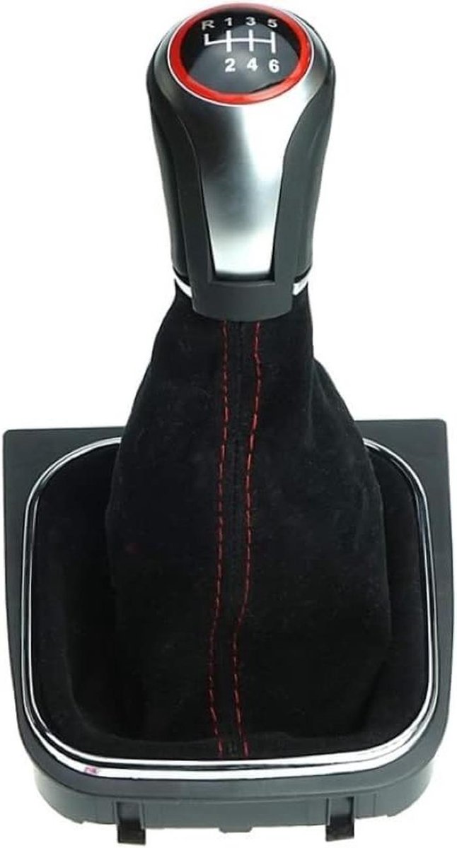 Versnellingspook Alcantara - Schakelpookhoes Frame - Auto Interieur Upgraden - Met Rode Naad - 6 Versnellingen - Zwart — afbeelding 3