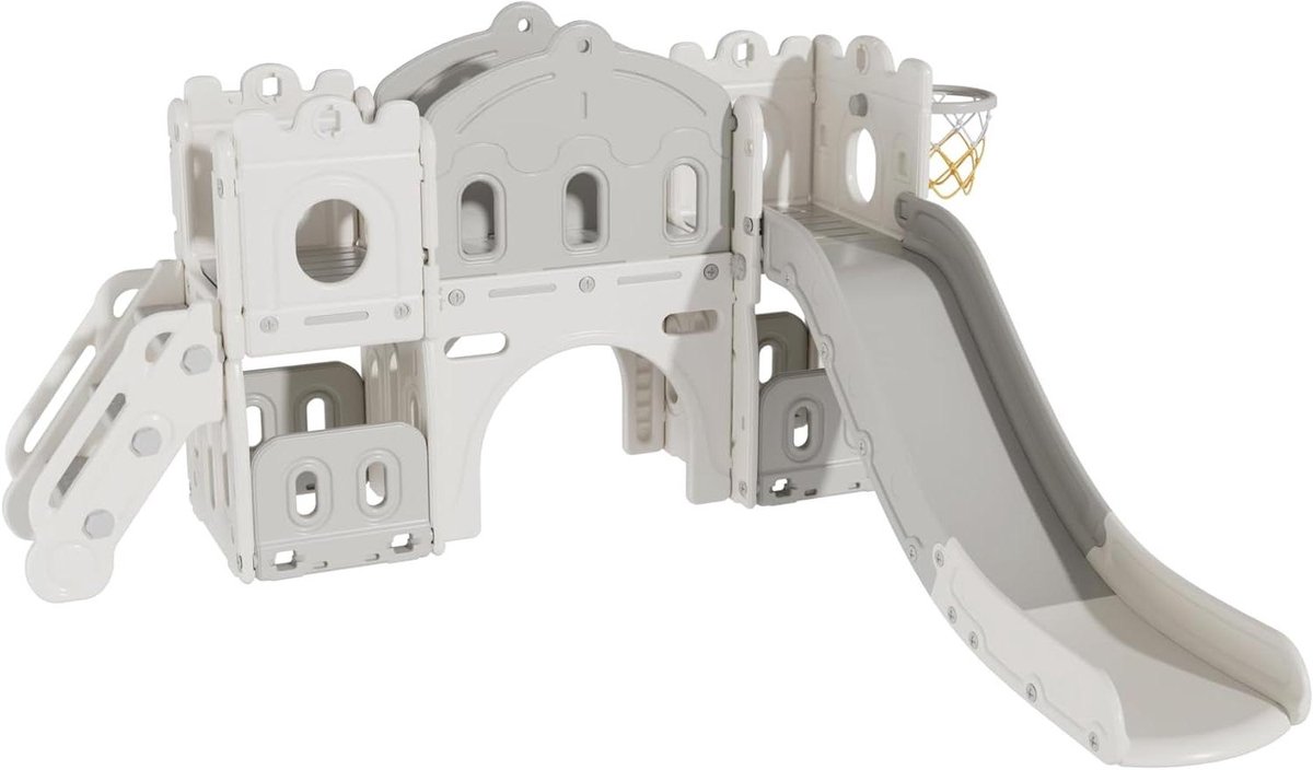 Babyspeelplaats Set - Kinderglijbaan Schommel - Binnen Spelen - Veiligheidsmaterialen Upgrade - Baby Grootte - Grijs Wit