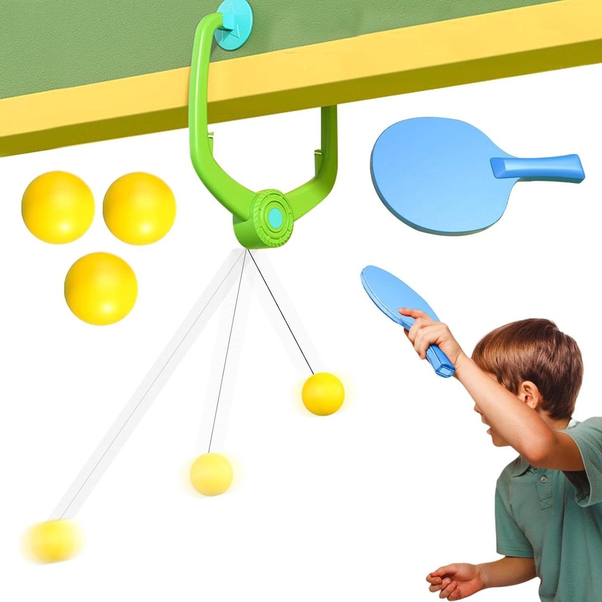 Tafeltennis Trainer - Pong Set - Coördinatie Oefenen - Verstelbare Hoogte - 2 Batjes 6 Ballen - Zwart