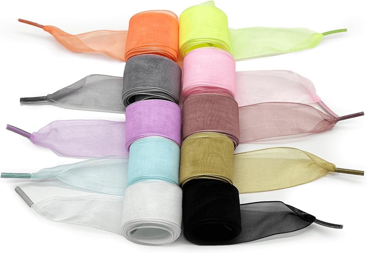 Zachte Casual Organza Satin Veters voor Dames en Meisjes - 10 Paar in 10 Kleuren, Perfect voor Sneakers en Sportieve Schoenen