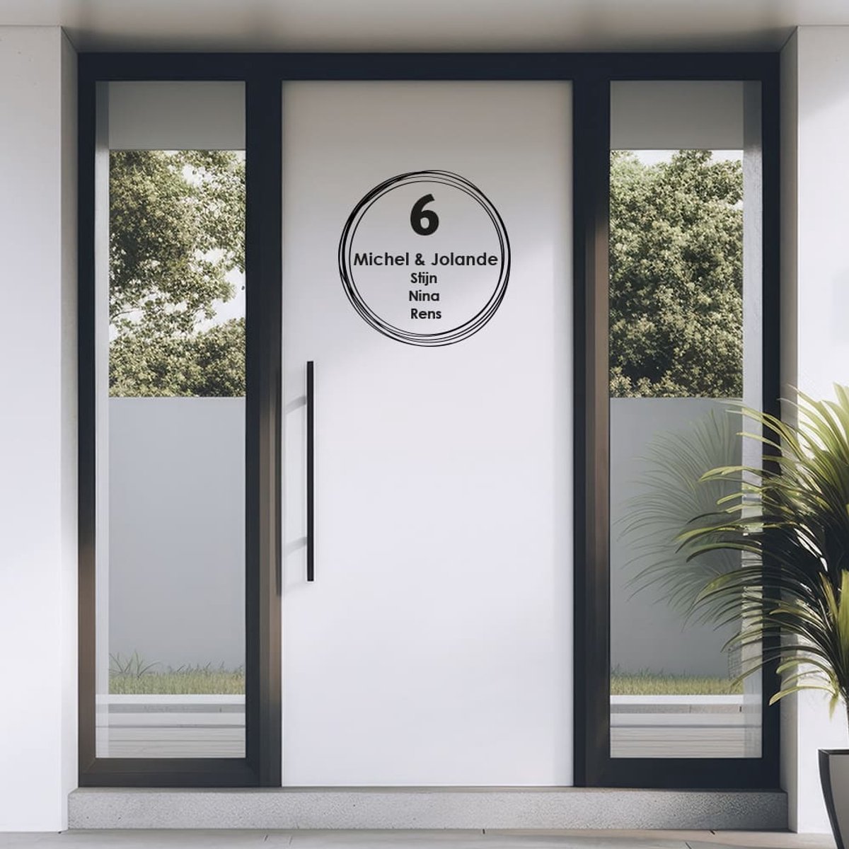 Gepersonaliseerde voordeur of raamsticker met naam - Reflecterend Wit - 50 x 50 cm