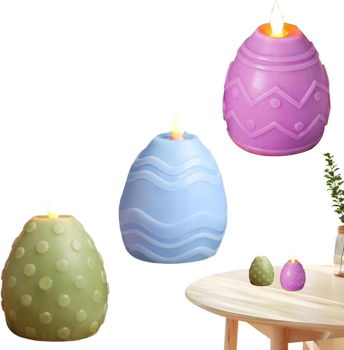 Paaseieren Vlamloze Kaarsen - LED Waxinelichtjes - Feestelijke Decoratie - Realistisch Flikkerend Licht - 3-delig - Wit