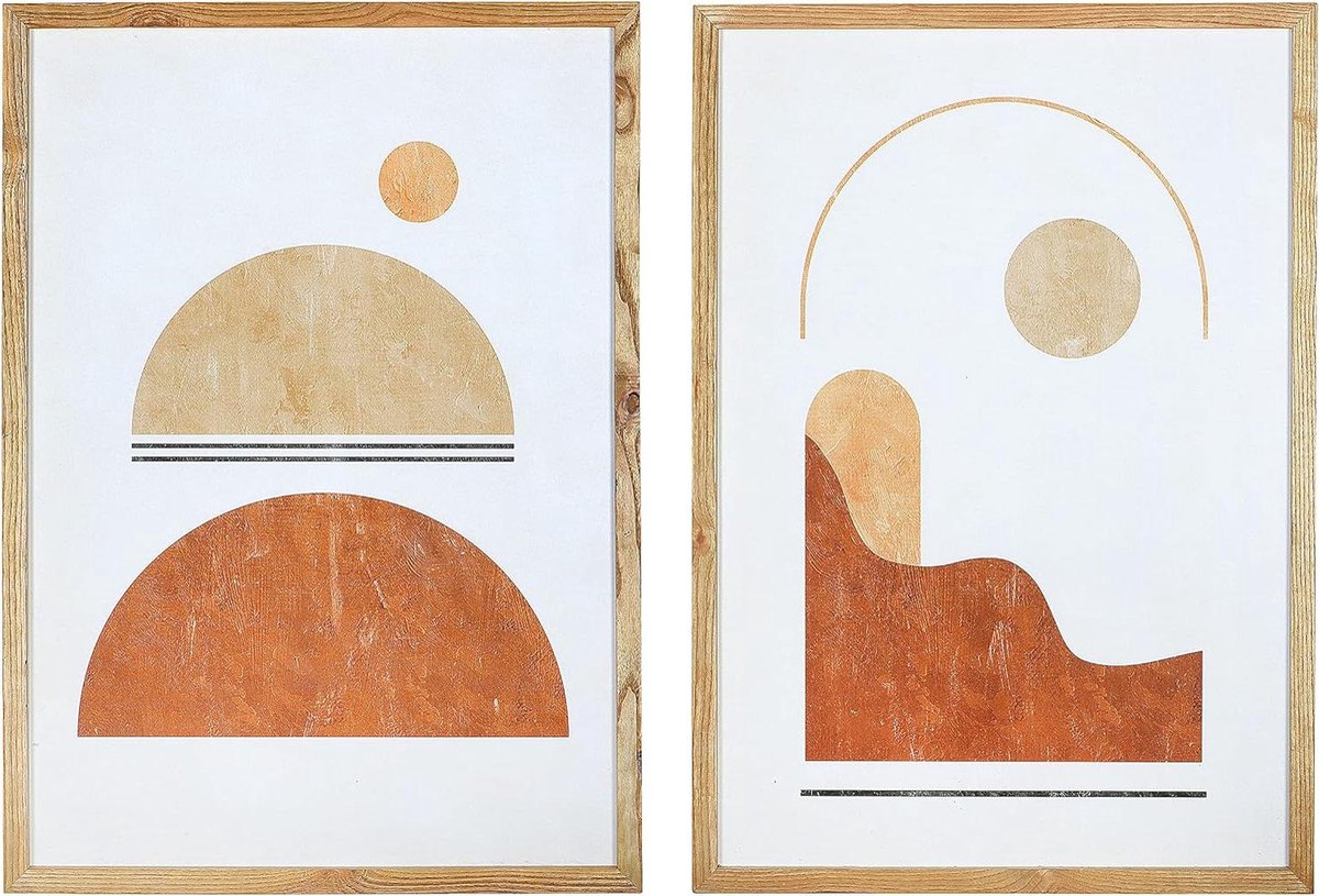 Wanddecoratie Set - Abstracte Prints - Woonkamer Aankleden - Handgemaakt met Glas - 50x70 cm - Terracotta Taupe Blush