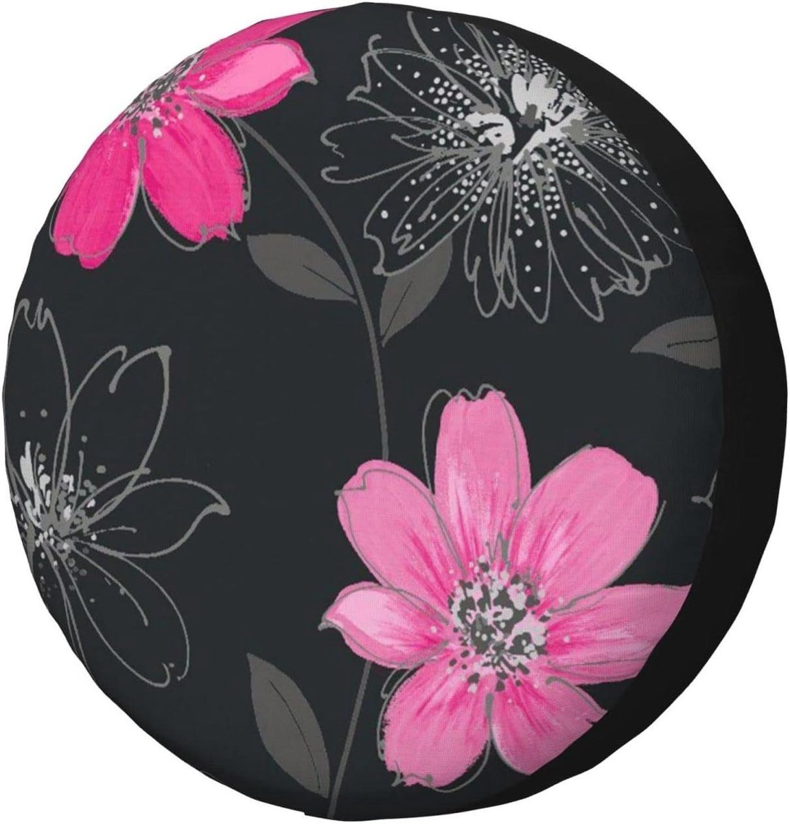 Roze en zwarte bloem reserveband cover stofdicht weerbestendig wiel band cover wielbeschermer fit trailer, rv, SUV en veel voertuigen 16 inch
