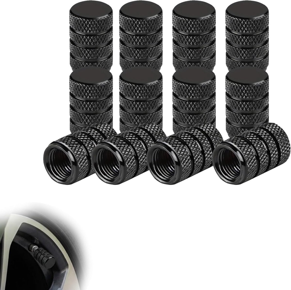Set van 12 Aluminium Ventieldoppen voor Auto's, Geschikt voor Auto's, Trucks, SUV's en Motorfietsen - Grijze Ventieldoppen voor Bandenaccessoires