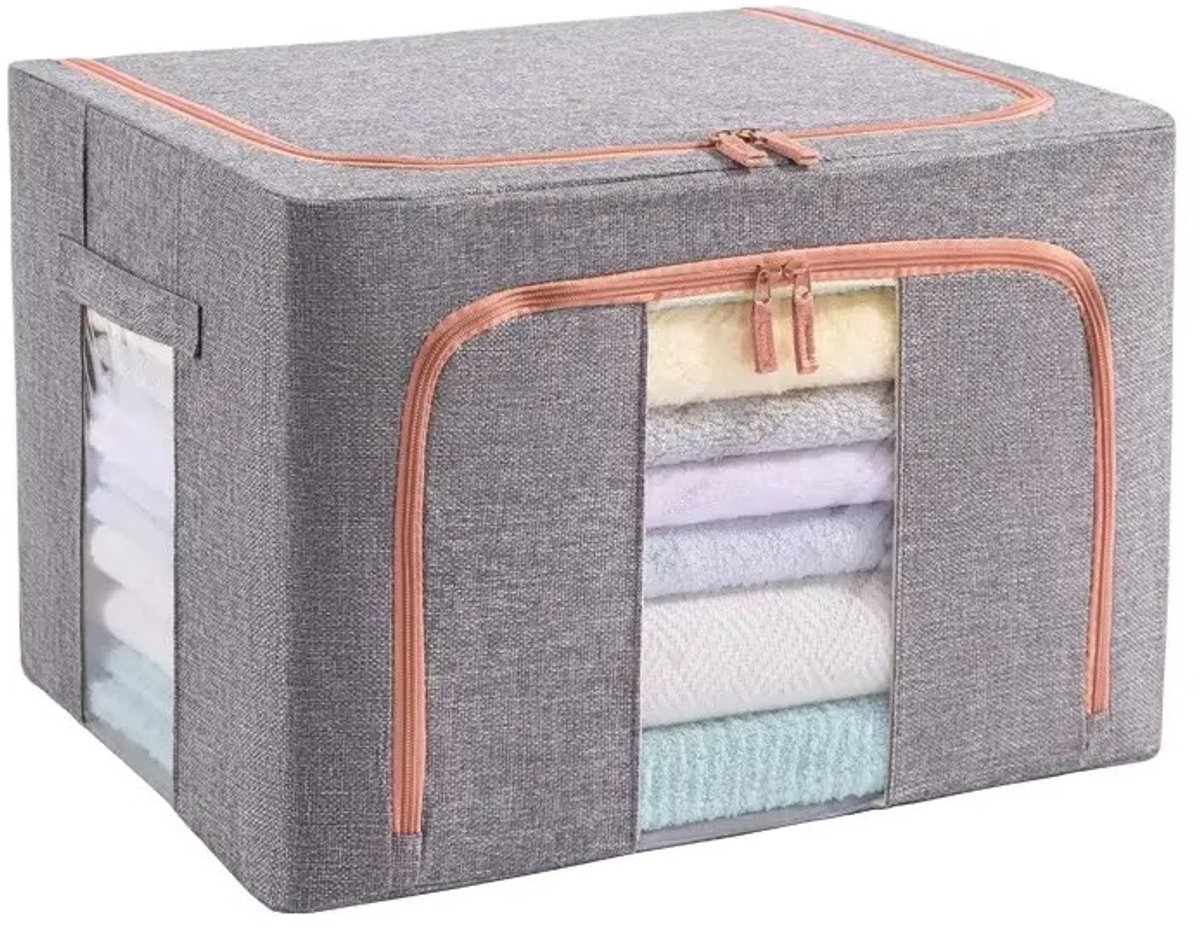 Velmio Kleding Opbergdozen - 24L - 3 Stuks - 50x40x30 cm - Met Metalen Frame & Deksel - Kwalitatief Materiaal - Oxford Stof/Linnen