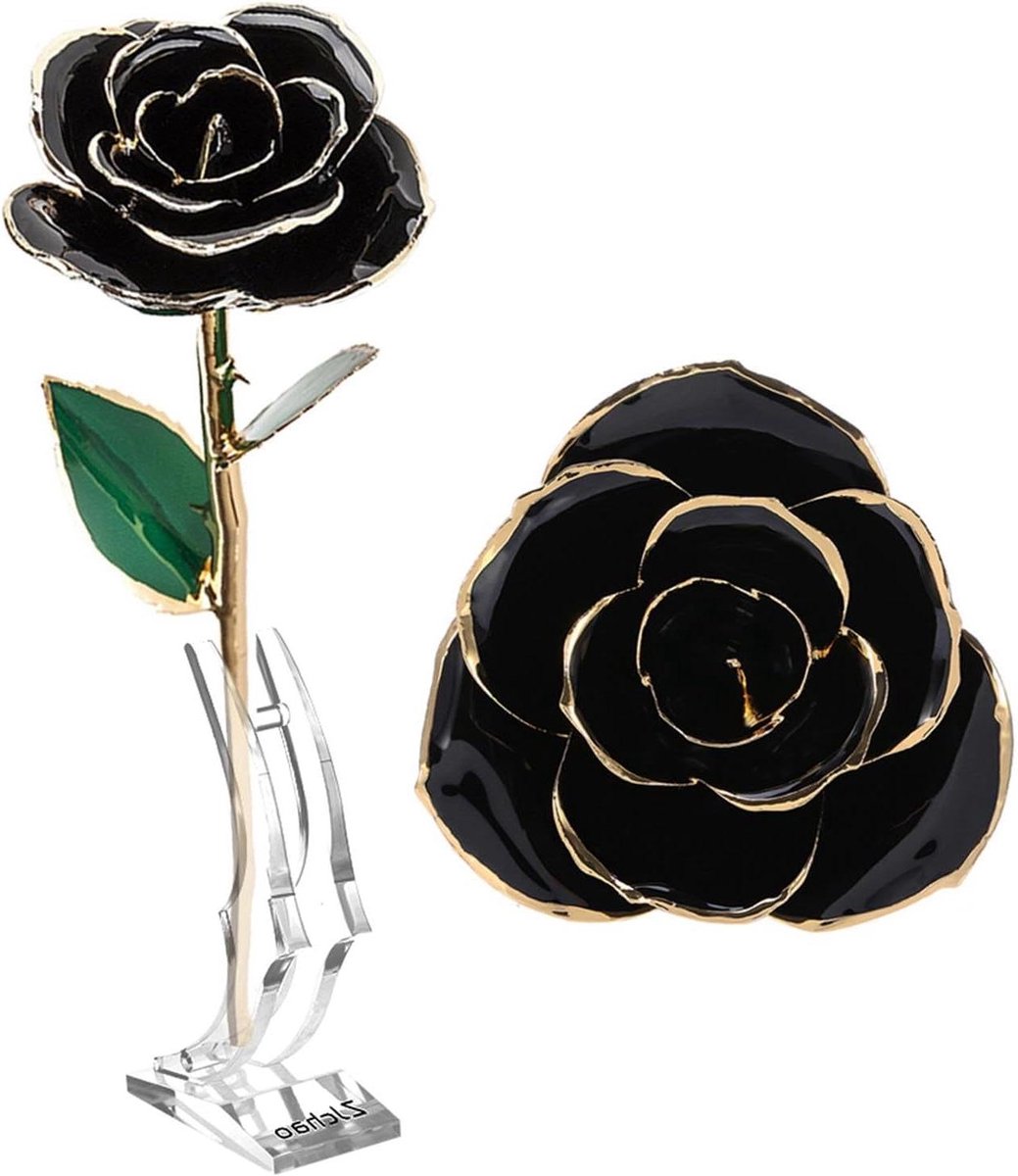 Gouden Roos - Eeuwige Bloem - Cadeau Geven - Echte Roos Met Goud - 11.5 Inch Steel - Zwart
