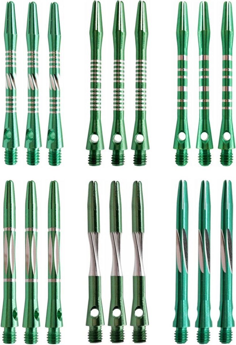 Darts Schachten Aluminium - Dart Stengels - Darts Spel - Kruisgroef Ontwerp - 18 Stuks - Groen