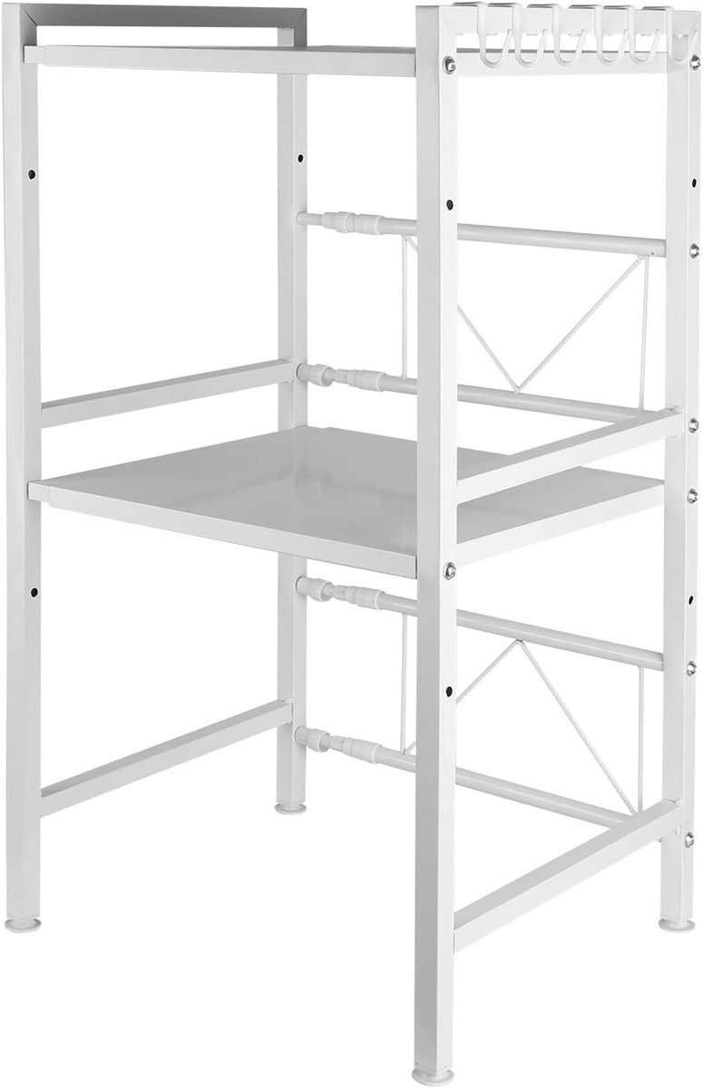 Uittrekbaar Magnetronrek met Haken en Opbergruimte - Organizer voor Aanrecht, Koolstofstaal (Wit)