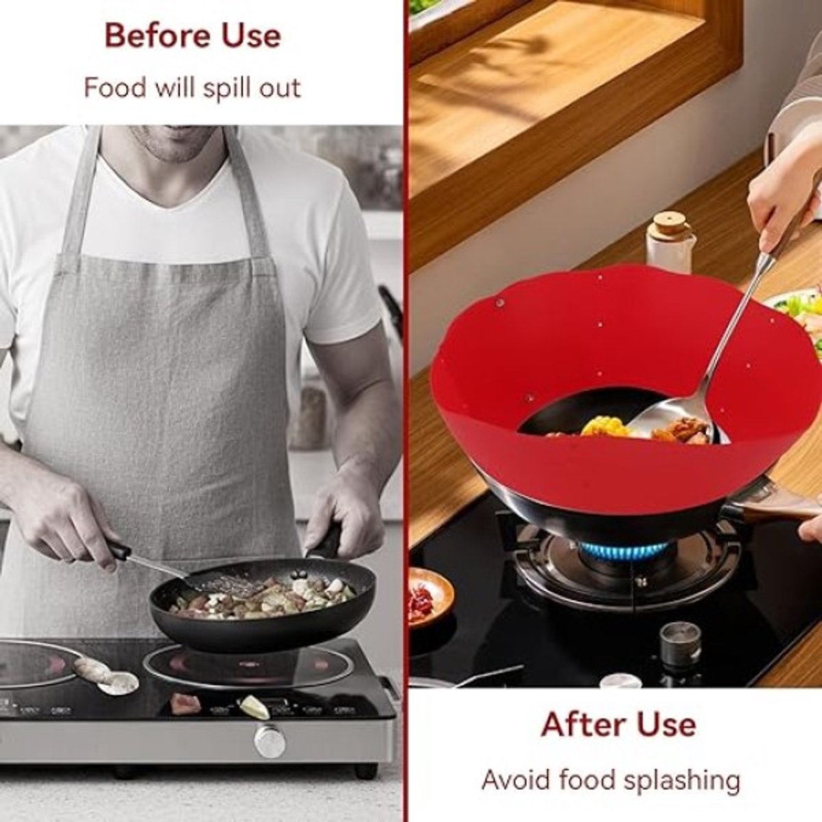 Anti-spat siliconen braadpanwand, rood, voor schoon en veilig koken