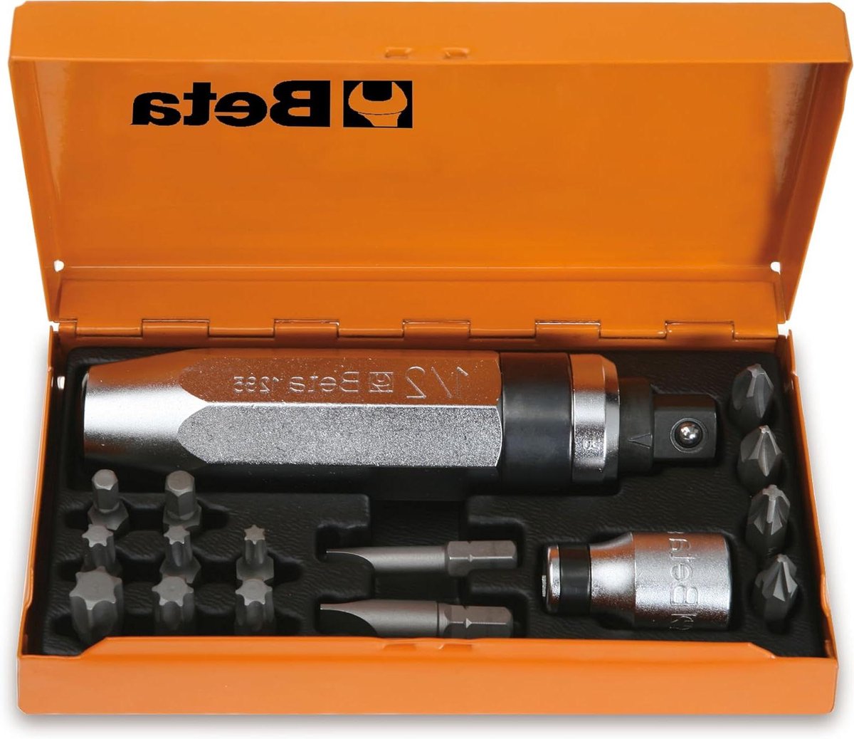 Hand slagschroevendraaier - Slagmoersleutel set - Werkplaats klussen - Inclusief 14-delige bitset - 170x100x35 mm - Zilver/oranje