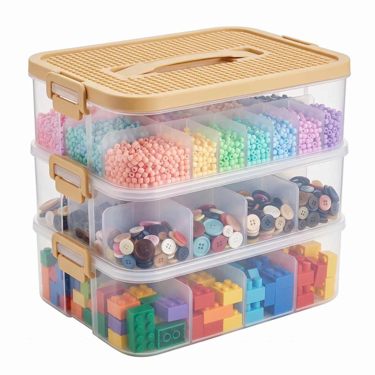 Lomera Opbergbox - Stapelbaar - 3 Lagen - Sorteerdoos - Knutseldoos - Hobbydoos - Organizer - Opbergdoos - Transparant - Vakjes - Compartimenten - Inzetbakken - Kliksluiting - Speelgoed Opbergen - Naaidoos - Assortimentsdoos - Hobbybox