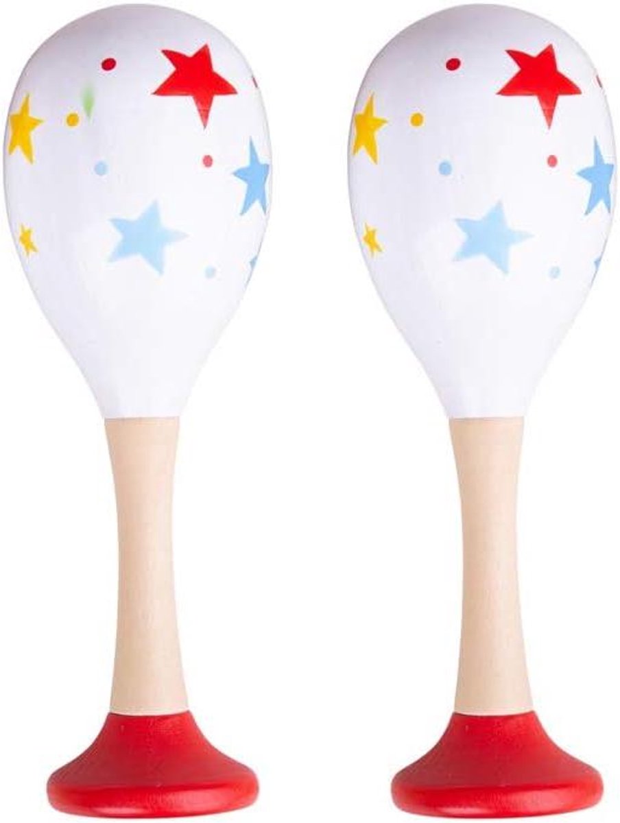 Houten Maracas - Muziekinstrument Kinderen - Ontdekken Geluid - Veilig Vanaf Geboorte - 13.3 cm - Multicolor