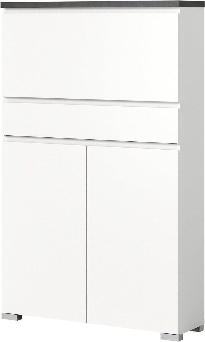 xonox.home Schoensysteem Shoelove X2GG4918 Schoenenkast Schoenenrek Commode in corpus en voorzijde wit Nb., Bovenbodem in industrieel grijs Nb.ca. 95x152x27 cm