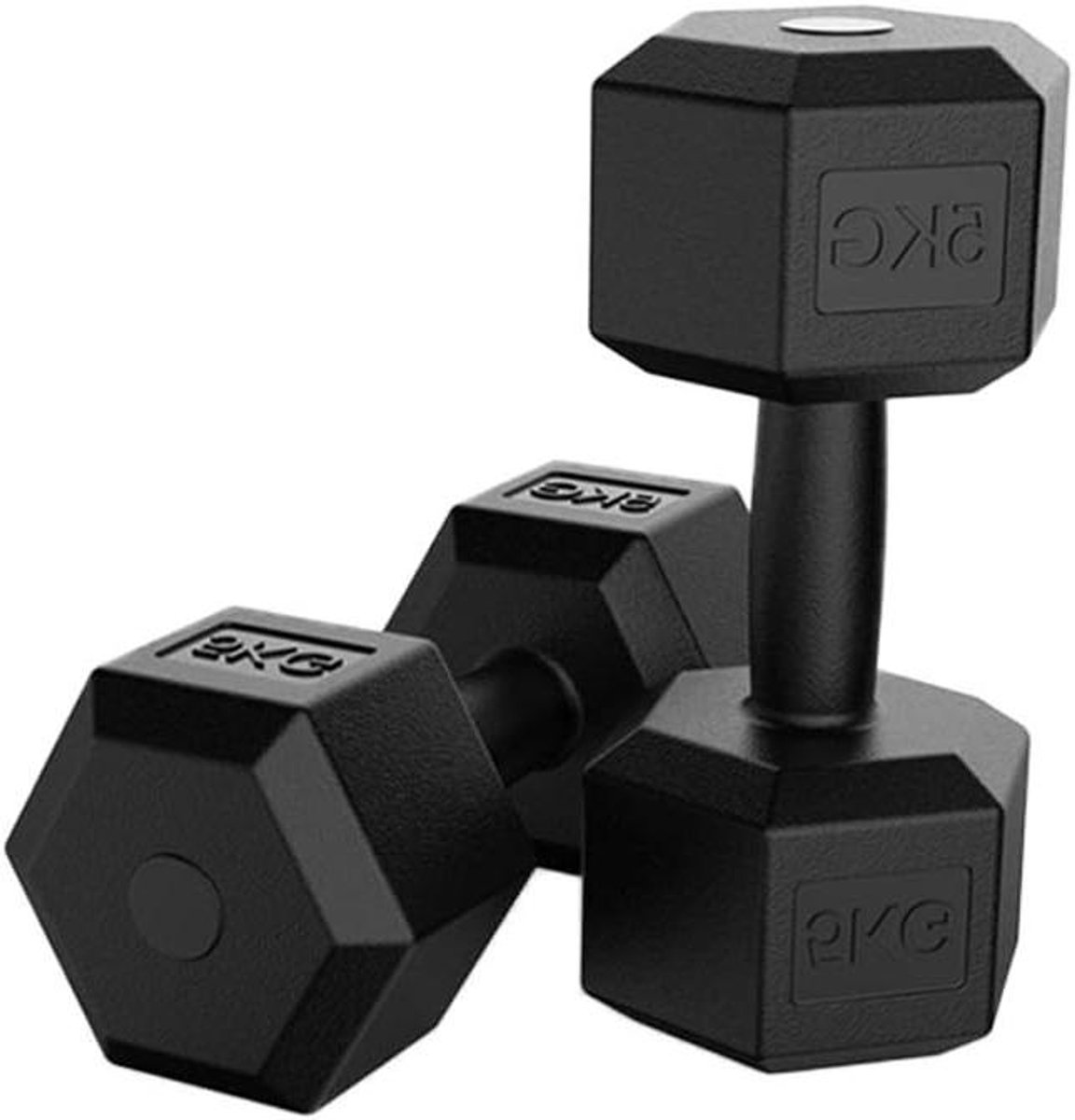 Zeshoekige Halters - Dumbbells Krachtsport - Thuis Fitness - Niet-rollend Ontwerp - 5 kg - Zwart