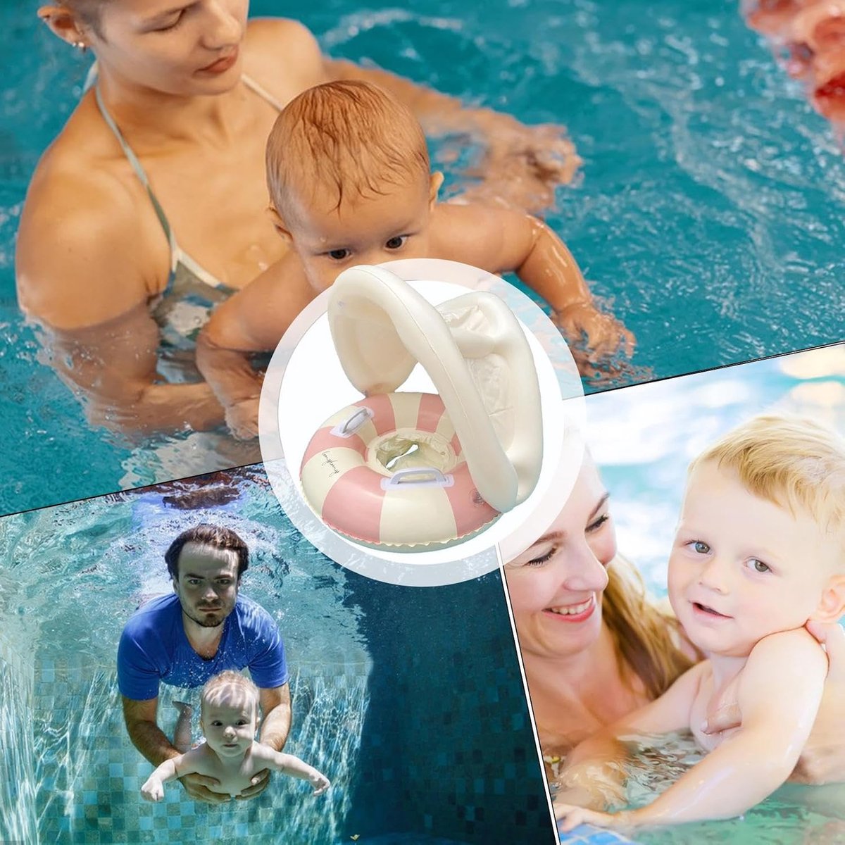 Sunshade Zwemvloot voor baby's: opblaasbare veiligheidsstoel, opvouwbare zwemring | zwemapparaat voor peuters in retro-thema, verstelbaar waterspeelgoed – foto 4