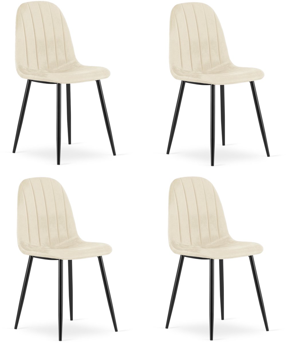 Set van 4 eetkamerstoelen PADVA - Lichtbeige fluweel – Zwarte metalen poten – Modern design